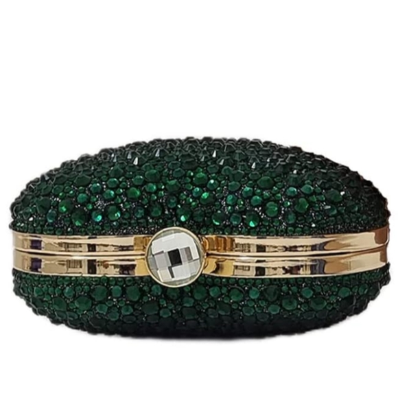 Emerald Green Heart Shaped Purse Crystal Clutch Crossbody Chain Event Mini Bag - Picture 11 of 16